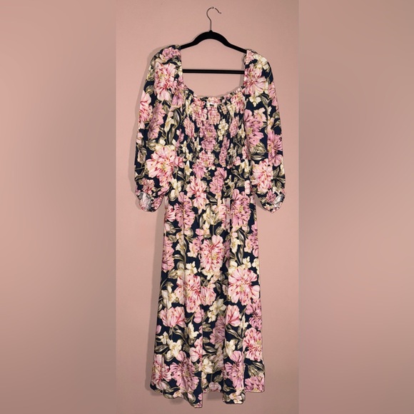 Petal & Pup Dresses & Skirts - PETAL + PUP Smocked Long Sleeve Floral Maxi Dress in Navy and Pink Size XL